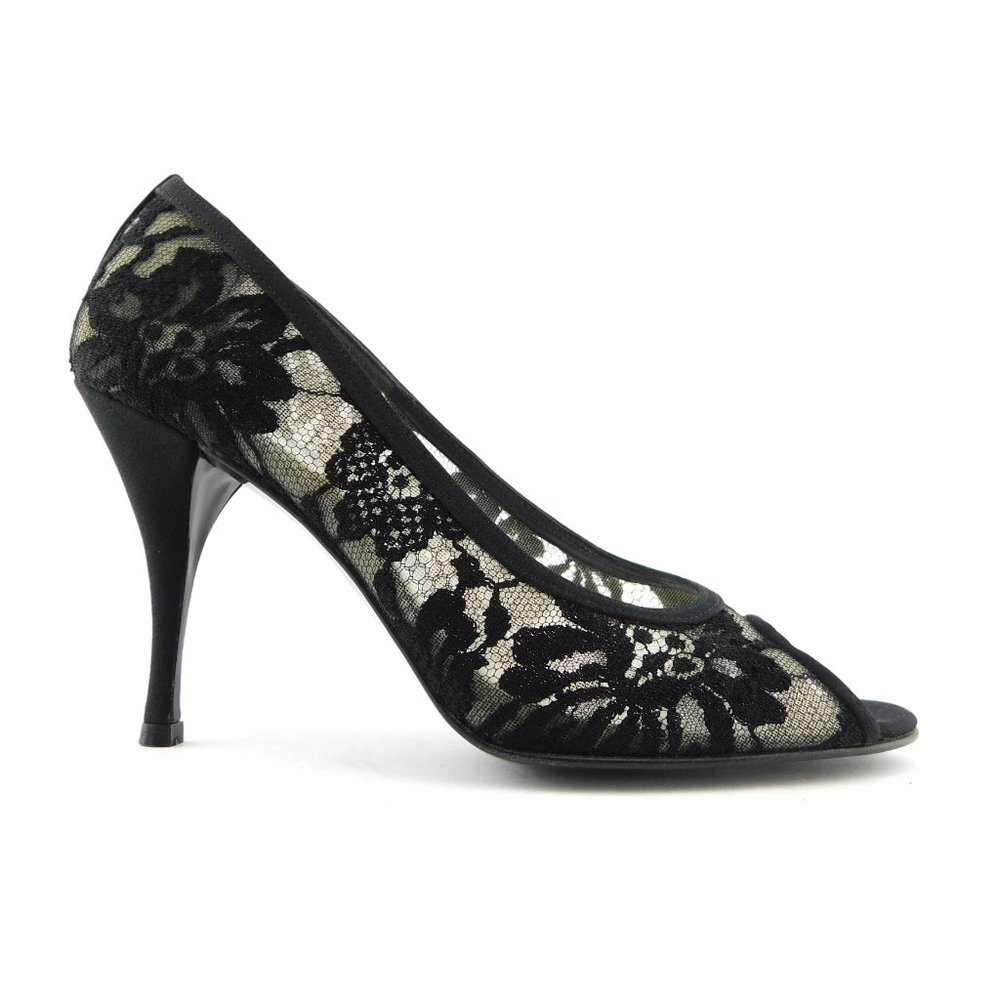 STURAT WEITZMAN Black Floral Lace Peep Toe Evening Heel Pumps 7 - Picture 8 of 8